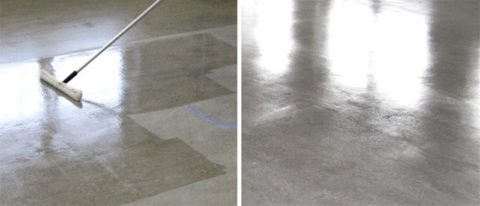 Нанесение на бетонный пол пропитывающего покрытия и состояние после его высыхания